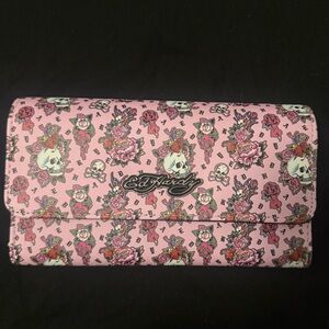 Ed Hardy Pink Skull & Rose Tattoo-Print Wallet